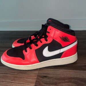 Nike Jordan’s, 6y, orange, black and white.